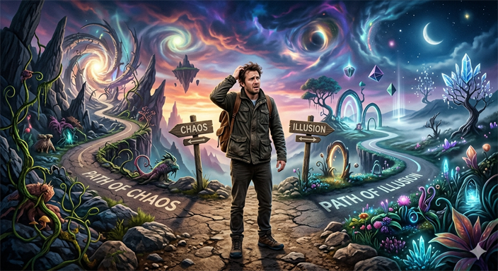 Human at a fork in the road - needs to make a decision